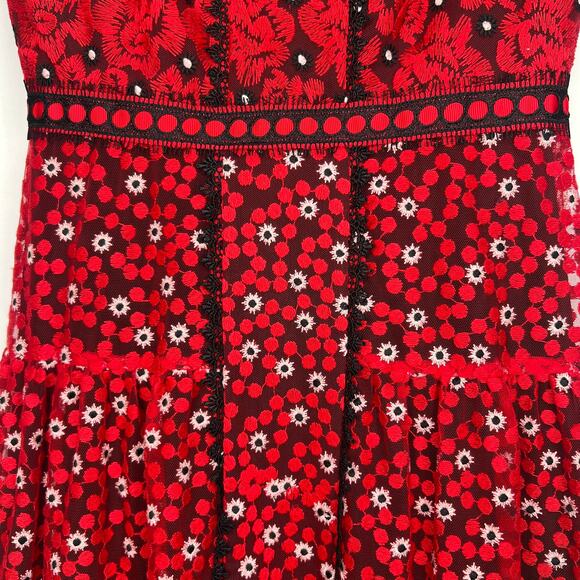 SALONI Red Embroidered Lace Andie Midi Dress Size 2 - Picture 8 of 13